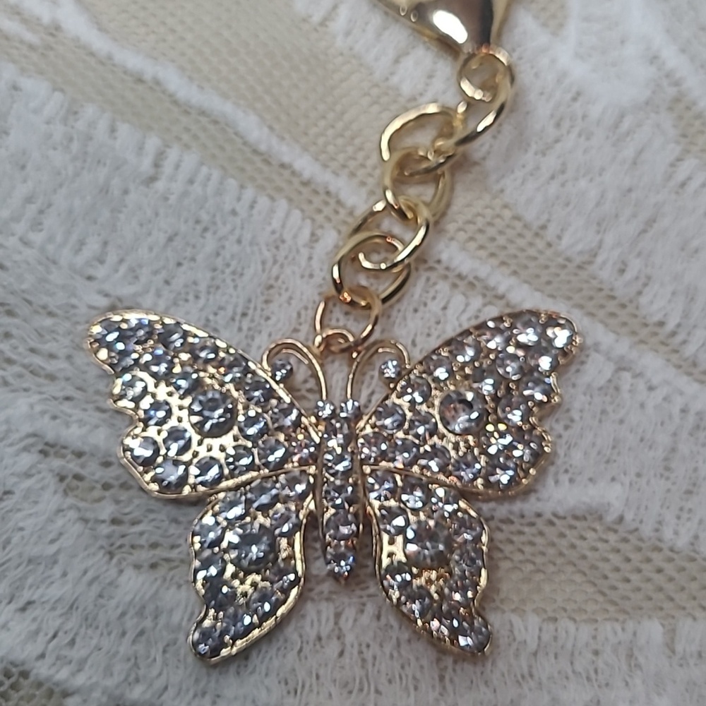 Sparkling Gold-Tone Butterfly Keychain/Bag Charm